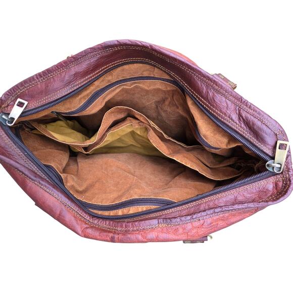 Western Boho Cognac Leather Tote Bag | Distressed Rustic Carryall - Picture 9 of 14